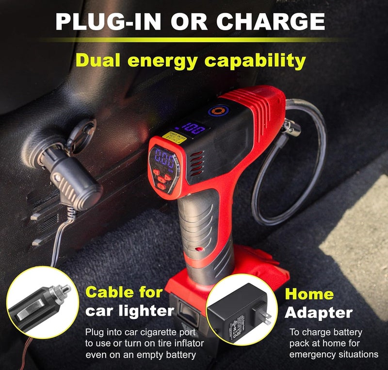 Emson Bullseye Pro Max Deluxe Tire Inflator Portable Air Compressor, Portable Air Pump for Car Tires, Car Tire Inflator Portable - 150PSI, 12V DC 2000 mAhs, Tire Pressure Gauge, Rechargeable As Seen On TV - Image 3